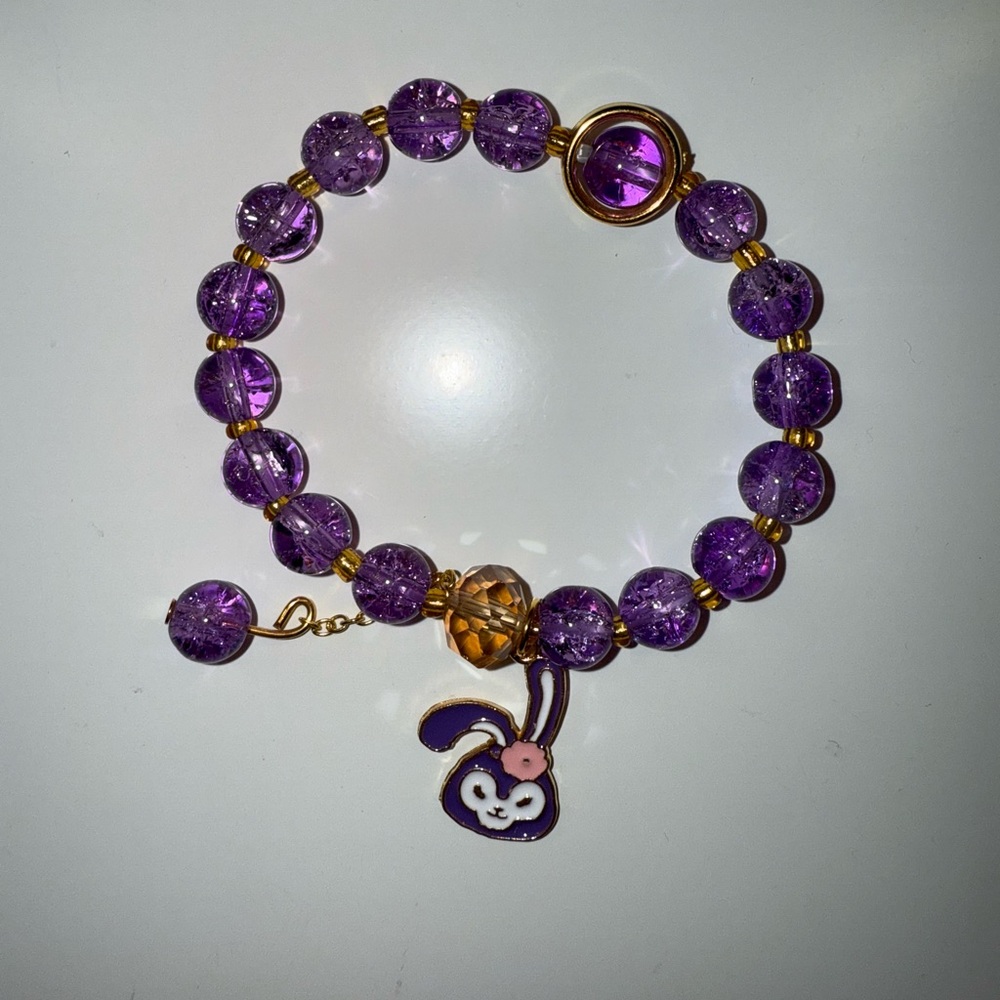 Purple and Gold Beaded Bracelet with Heart Charm - Picture 1 of 3